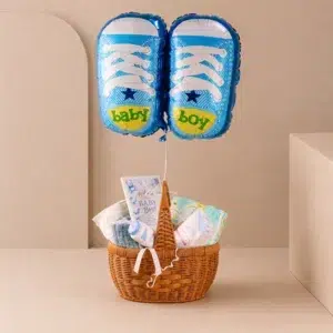 Baby Boy Newborn Gift Basket with Shoe Balloons