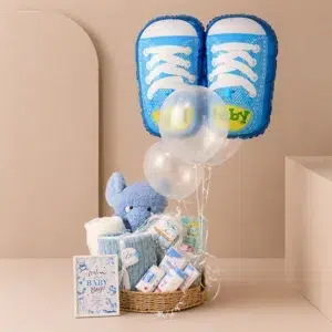 Baby Boy Essentials Gift Hamper with Soft Toy & Balloons