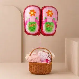 Baby Girl Newborn Gift Basket with Shoe Balloons